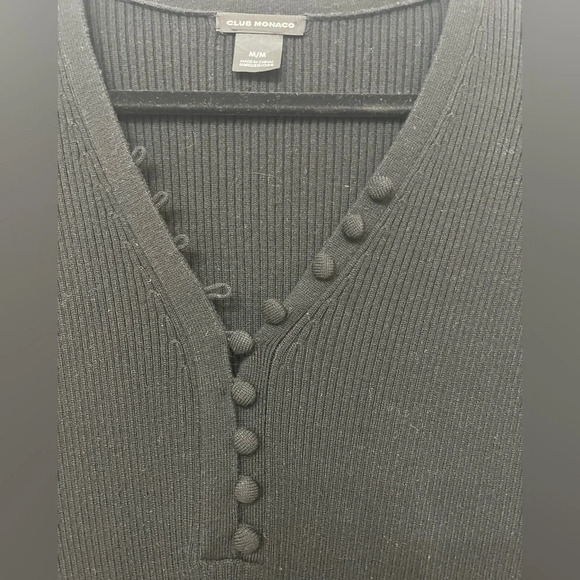 New Club Monaco Evangah Wool Henley Sweater Dress Button Black size Medium - Picture 6 of 10